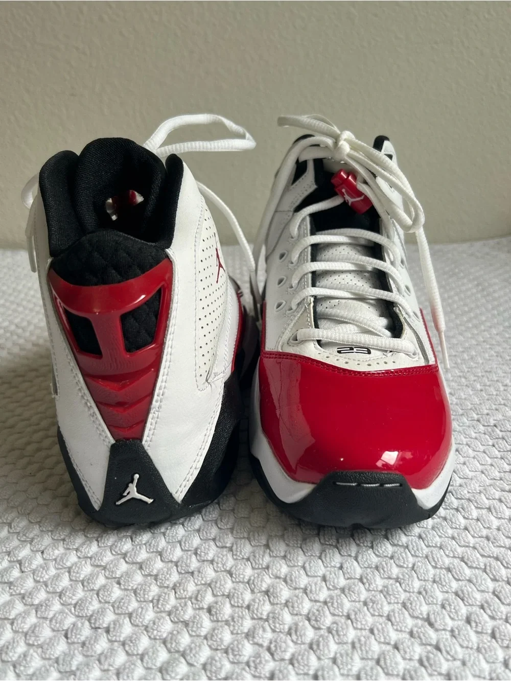 NWOT Nike Air Jordan Kids White and Red Patent Toe Sneakers